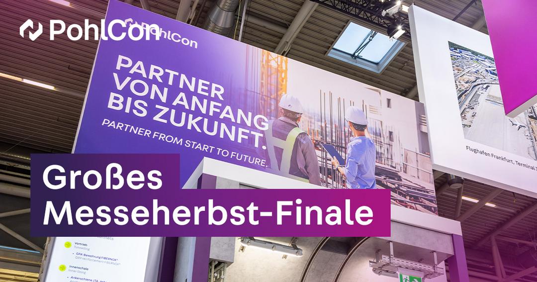 PohlCon-Messestand mit großem Banner „Partner von Anfang bis Zukunft“ und violettem Schriftzug „Großes Messeherbst-Finale“.