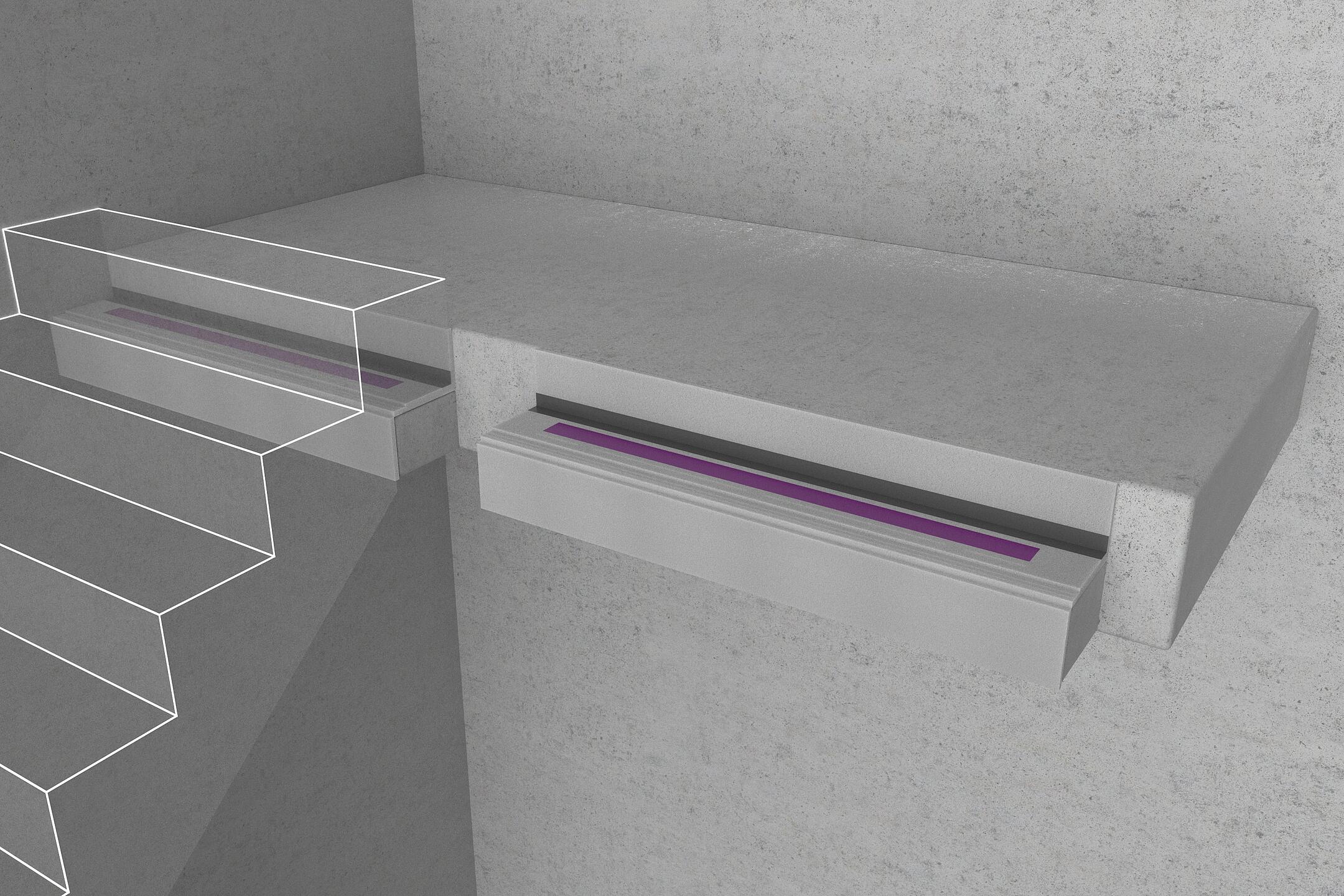 Rendering einer Treppe mit Trittschalldämmelement