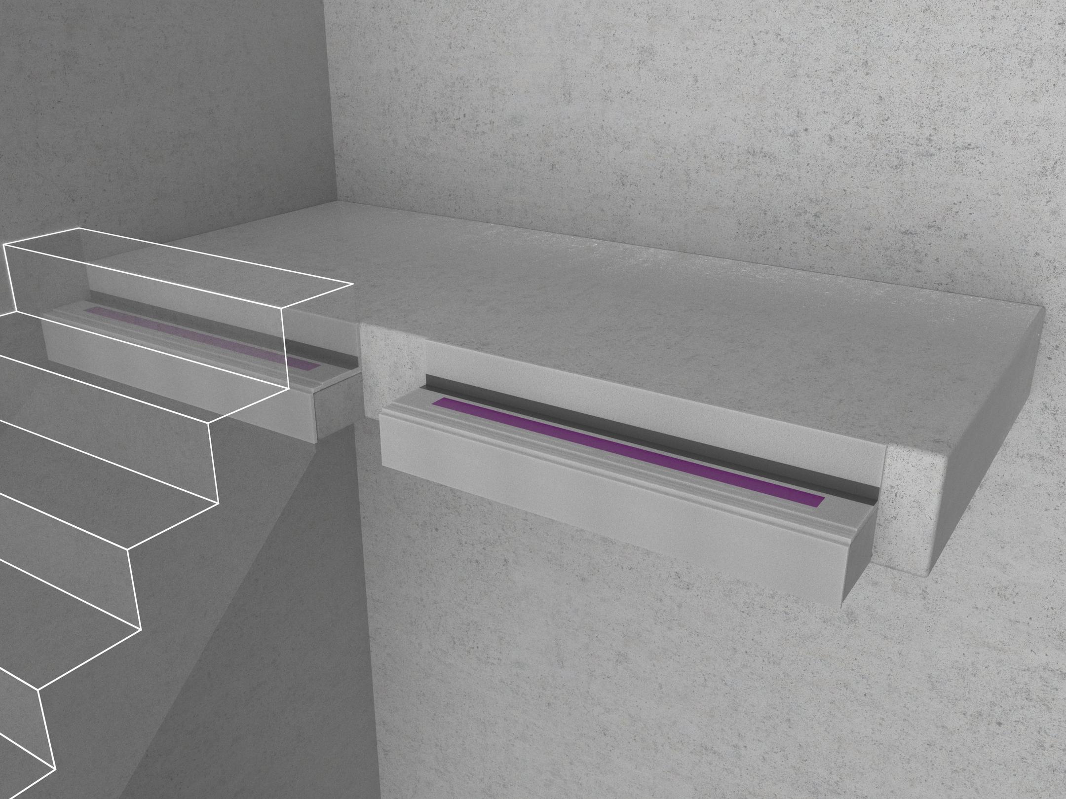 Rendering einer Treppe mit Trittschalldämmelement