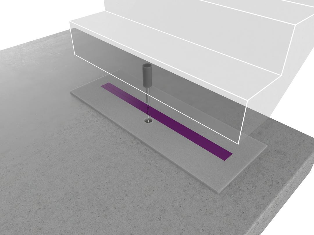 Rendering eines Treppenfußes mit Trittschalldämmelement und innenliegendem Dorn