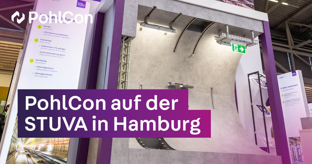 PohlCon-Messestand mit Tunnelquerschnitt, Beleuchtung und Kabeltragsystemen auf der STUVA.