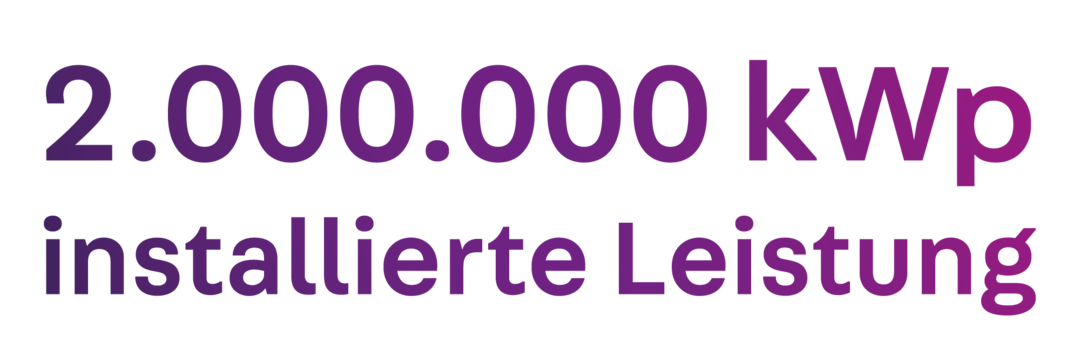 Schriftzug „200.000 kW installierte Leistung“ in einem lila-pinken Farbverlauf als grafische Darstellung.