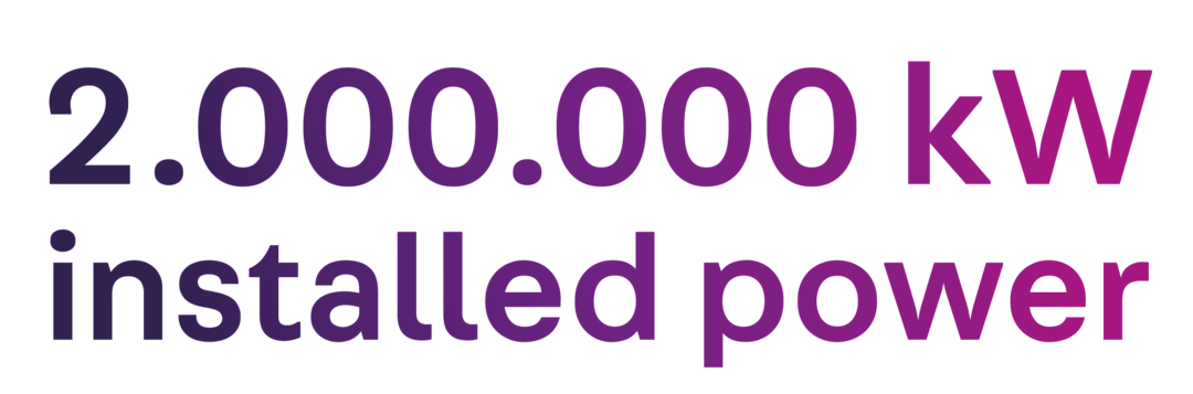 Graphic representation of the text “200,000 kW installed power” in a purple-pink color gradient.