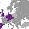Europakarte mit farblich hervorgehobenen Ländern: Deutschland, Polen, UK, Spanien, Frankreich, Österreich und Russland.