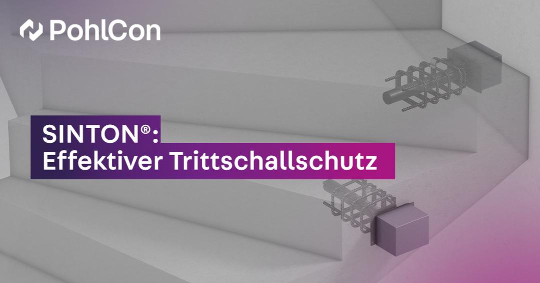 Isometrische Ansicht, welche die Einbausituation eines Trittschalldämmelements SINTON® in einem Treppenlauf darstellt.