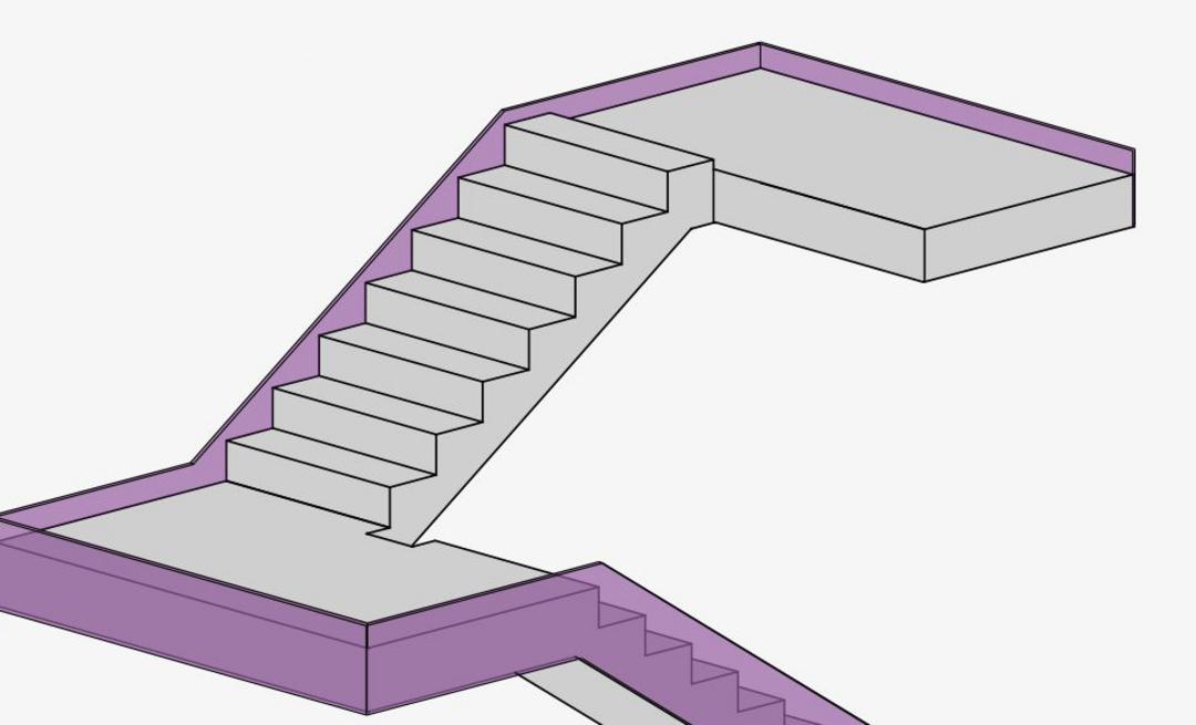 Rendering einer Treppe mit Zwischenpodest und umlaufender Dämmplatte