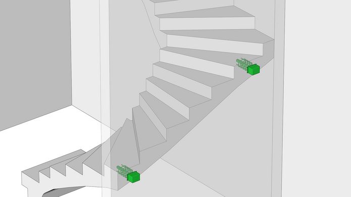 Simulation des Einbaus von SINTON® Q von PohlCon bei einer Wendeltreppe