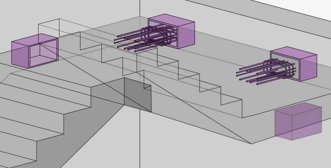 Rendering einer Treppe mit Trittschalldämmelementen