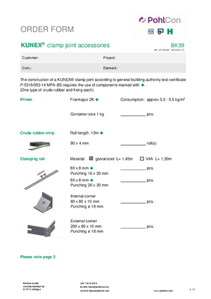 Order sheet KUNEX® Clamp joint tape accessories (BK39)