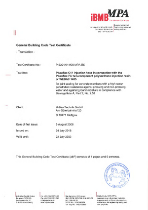 General Building Code Test Certificate PLURAFLEX® C11