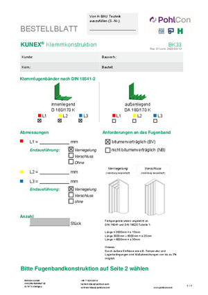 Bestellblatt KUNEX® Klemmkonstruktion U (BK33)