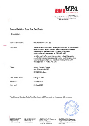 General Building Code Test Certificate PLURAFLEX® P11, P19