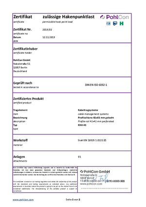 <div>Zulässige Hakenpunktlast (KHA 41)</div>