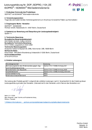 Leistungserklärung ISOPRO® / ISOMAXX®