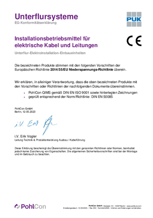 EG Konformitätserklärung Installationsbetriebsmittel für elektrische Kabel und Leitungen
