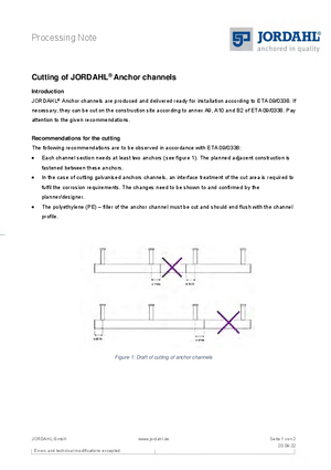 Processing note cutting of anchor channels JTA and JXA
