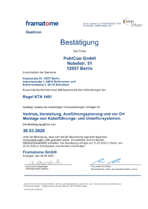 Konformitätsbescheinigung QM-System nach Regel KTA 1401