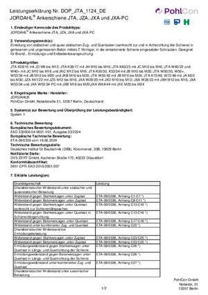 Leistungserklärung Ankerschienen JTA, JZA, JXA und JXA-PC