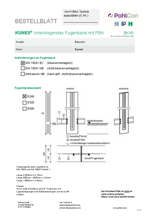 Bestellblatt KUNEX® innenliegendes Fugenband mit FBA (BK40)