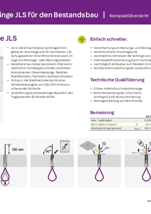 Liftschachtschlinge JLS - Kompaktübersicht
