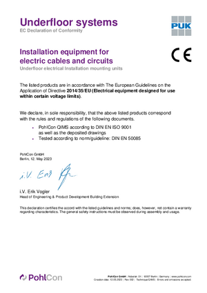 EG Declaration of Conformity Installation equipment for electric cables and circuits