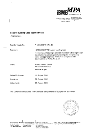 General Building Code Test Certificate SWELLFLEX® RB