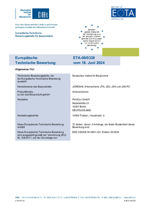 ETA 09/0338 Ankerschienen JTA, JZA, JXA und JXA-PC