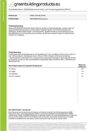 DGNB Produktdeklaration RAPIDOBAT® Schalrohre (NBV12)
