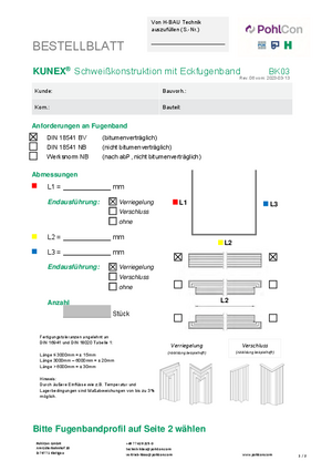 Bestellblatt KUNEX® Schweißkonstruktion mit Ecke U (BK03)