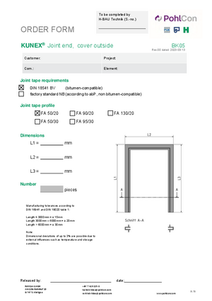 Order sheet KUNEX® Joint end, cover outside (BK05)